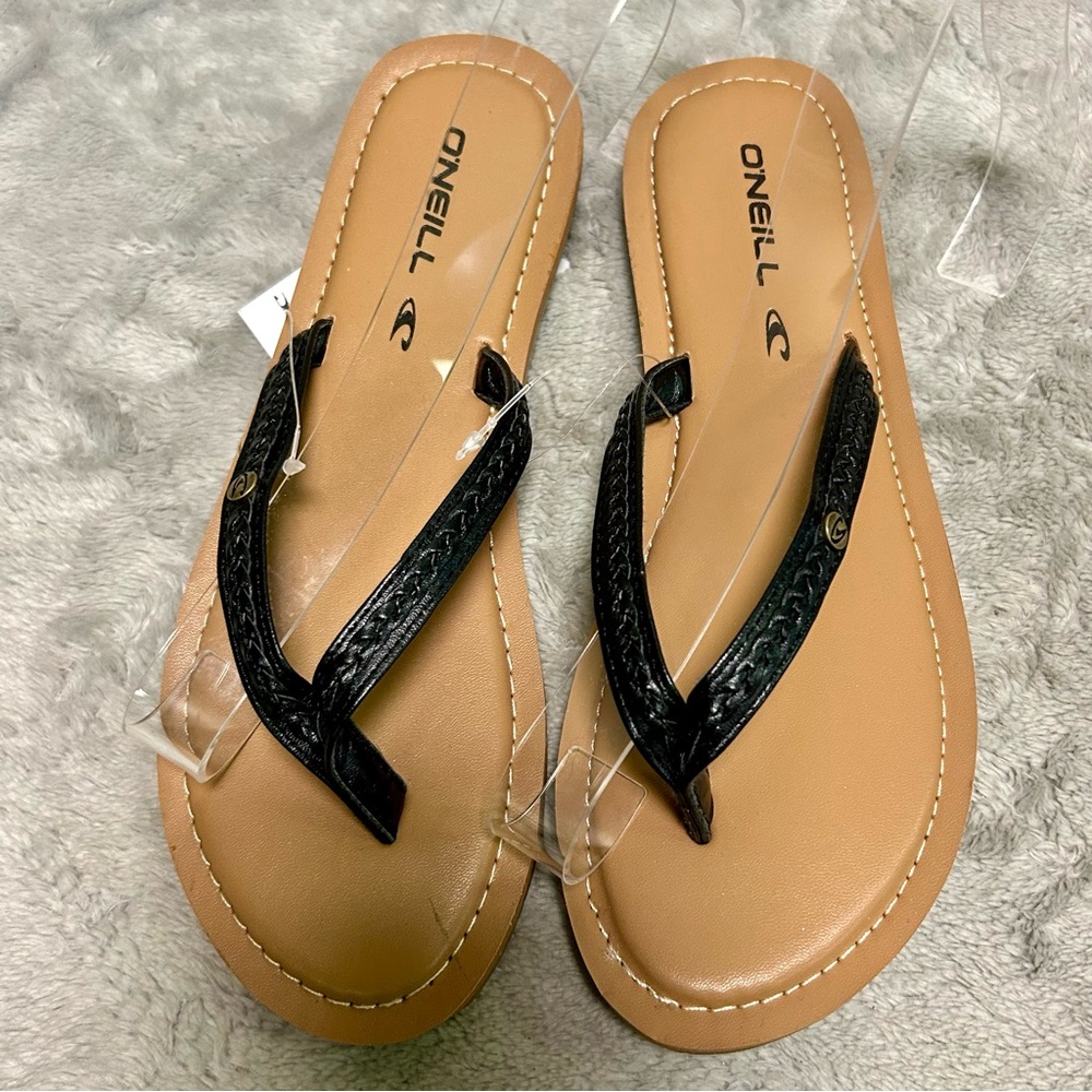 O'Neill Women's Black and Tan Flip Flops Sz 7 NWT - Picture 6 of 9